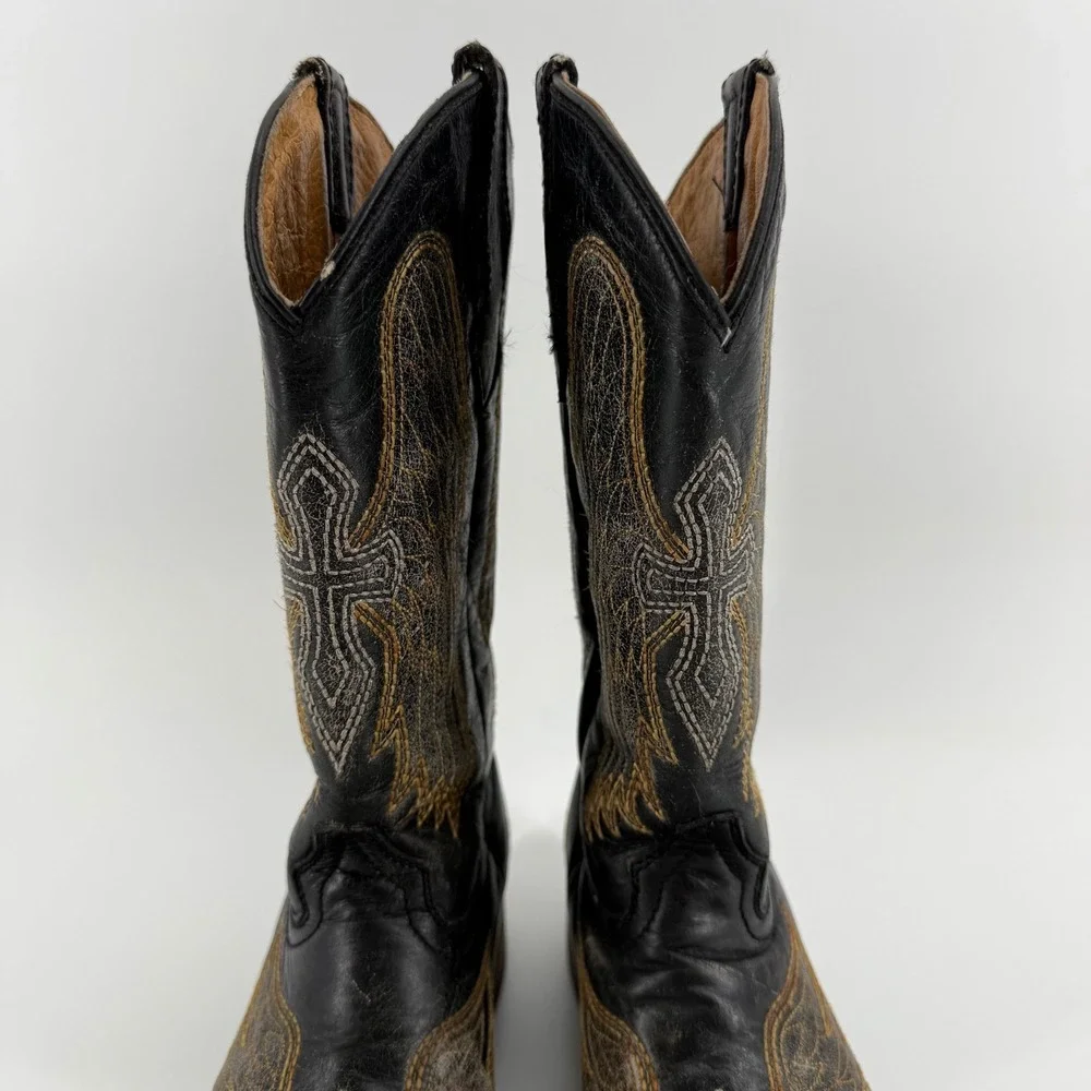 Corral Teens Girls A1032 Black Gold Winged Cross Western Boots Square Toe Size 3
